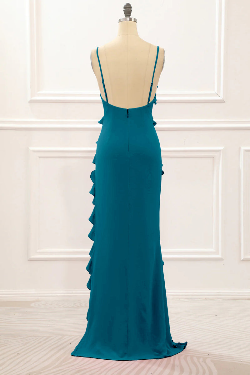 Load image into Gallery viewer, Royal Blue Backless Spaghetti Straps Prom Dress With Slit