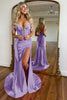 Load image into Gallery viewer, Sparkly Royal Blue Mermaid Beaded Spaghetti Straps Corset Long Prom Dress with Slit