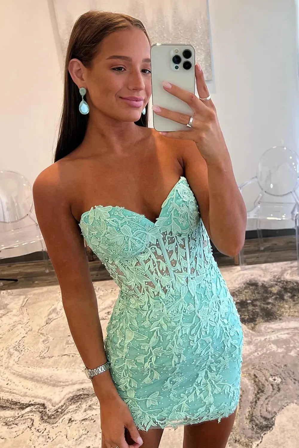 Mint Lace Sweetheart Tight Short Party Dress