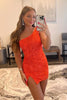 Load image into Gallery viewer, Glitter Orange One Shoulder Beaded Tight Party Dress