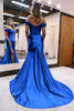 Load image into Gallery viewer, Sparkly Dark Navy Corset Detachable Neck Mermaid Long Prom Dress with Slit