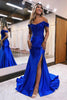 Load image into Gallery viewer, Sparkly Dark Navy Corset Detachable Neck Mermaid Long Prom Dress with Slit