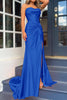 Load image into Gallery viewer, Royal Blue Mermaid Ruched Long Corset Prom Dress with Slit