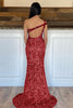 Load image into Gallery viewer, Mermaid One Shoulder Red Sequins Long Prom Dress