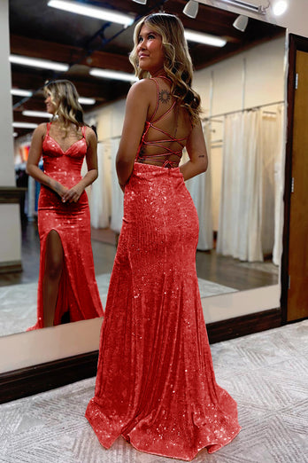 Pink Sequins Mermaid Prom Dress