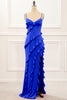 Load image into Gallery viewer, Royal Blue Backless Spaghetti Straps Prom Dress With Slit