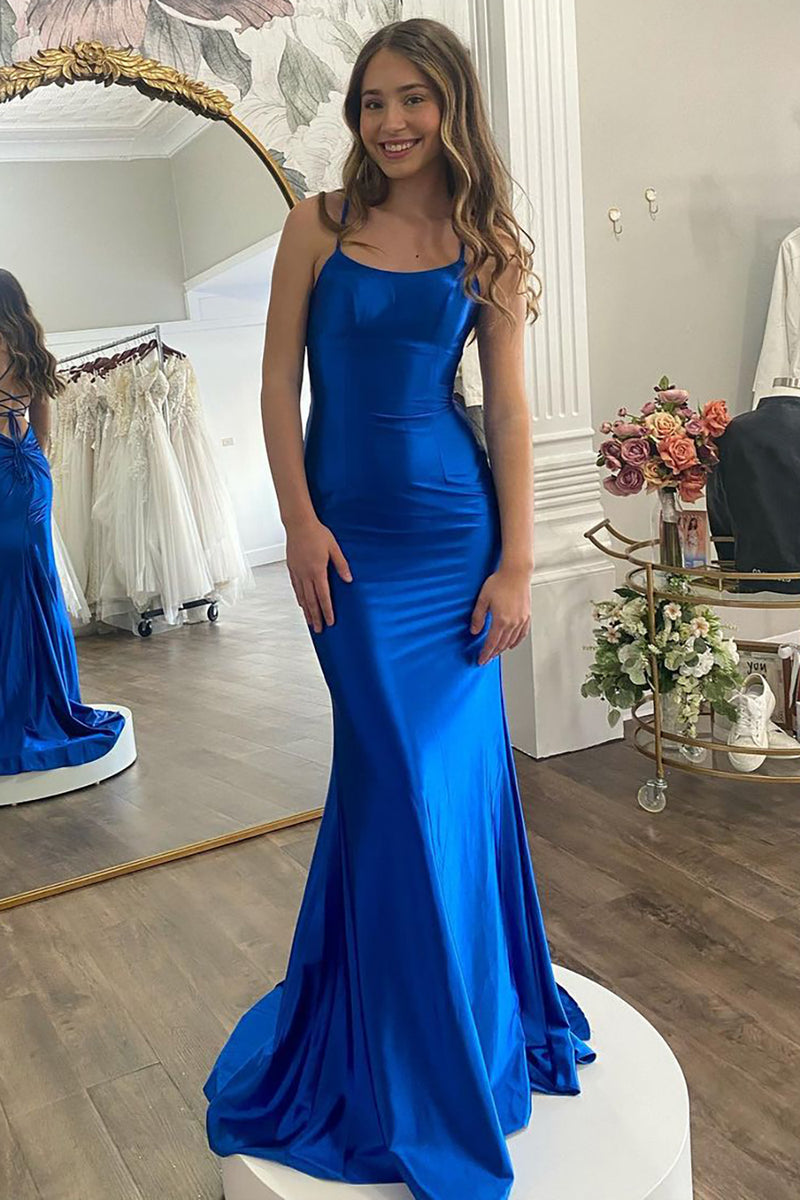 Load image into Gallery viewer, Royal Blue Mermaid Simple Long Prom Dress