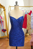 Load image into Gallery viewer, Glitter Royal Blue Tight Sequins Spaghetti Straps Short Prom Dress