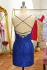 Load image into Gallery viewer, Glitter Royal Blue Tight Sequins Spaghetti Straps Short Prom Dress