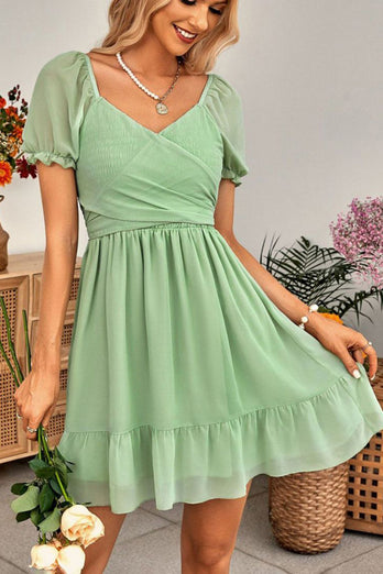 Short Sleeves V-Neck Graduation Dress With Belt