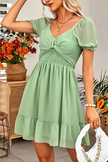 Short Sleeves V-Neck Graduation Dress With Belt