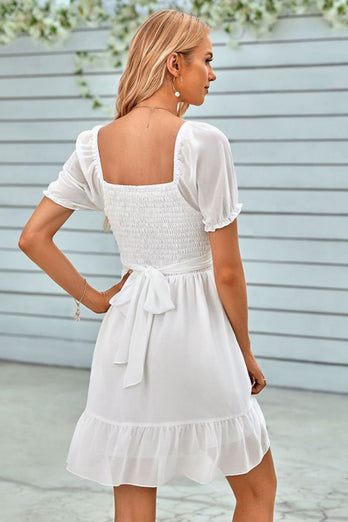 Short Sleeves V-Neck Graduation Dress With Belt