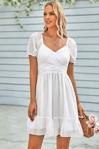 Short Sleeves V-Neck Graduation Dress With Belt