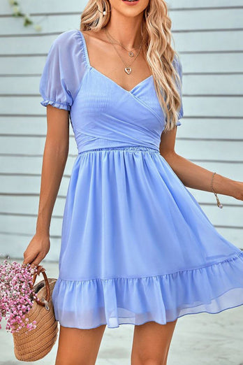 Short Sleeves V-Neck Graduation Dress With Belt