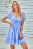 Load image into Gallery viewer, Short Sleeves V-Neck Graduation Dress With Belt