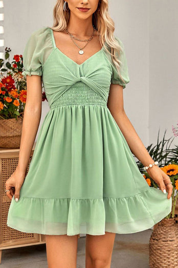 Short Sleeves V-Neck Graduation Dress With Belt