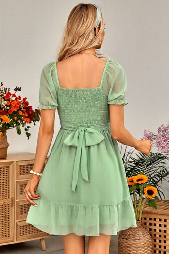 Short Sleeves V-Neck Graduation Dress With Belt