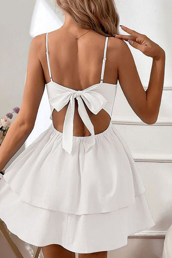 Simple Spaghetti Straps Keyhole Back Graduation Dress