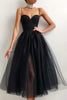 Load image into Gallery viewer, Black A-Line Spaghetti Straps Tulle Tea Length Prom Dress