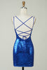 Load image into Gallery viewer, Royal Blue Tight Sequins Backless Party Dress