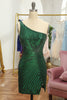 Load image into Gallery viewer, Glitter Dark Green One Shoulder Beaded Tight Party Dress