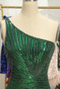 Load image into Gallery viewer, Glitter Dark Green One Shoulder Beaded Tight Party Dress