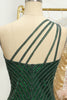 Load image into Gallery viewer, Glitter Dark Green One Shoulder Beaded Tight Party Dress