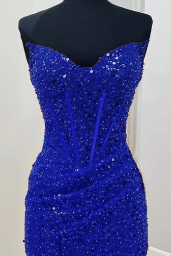 Sparkly Red Sequins Corset Strapless Tight Short Prom Dress