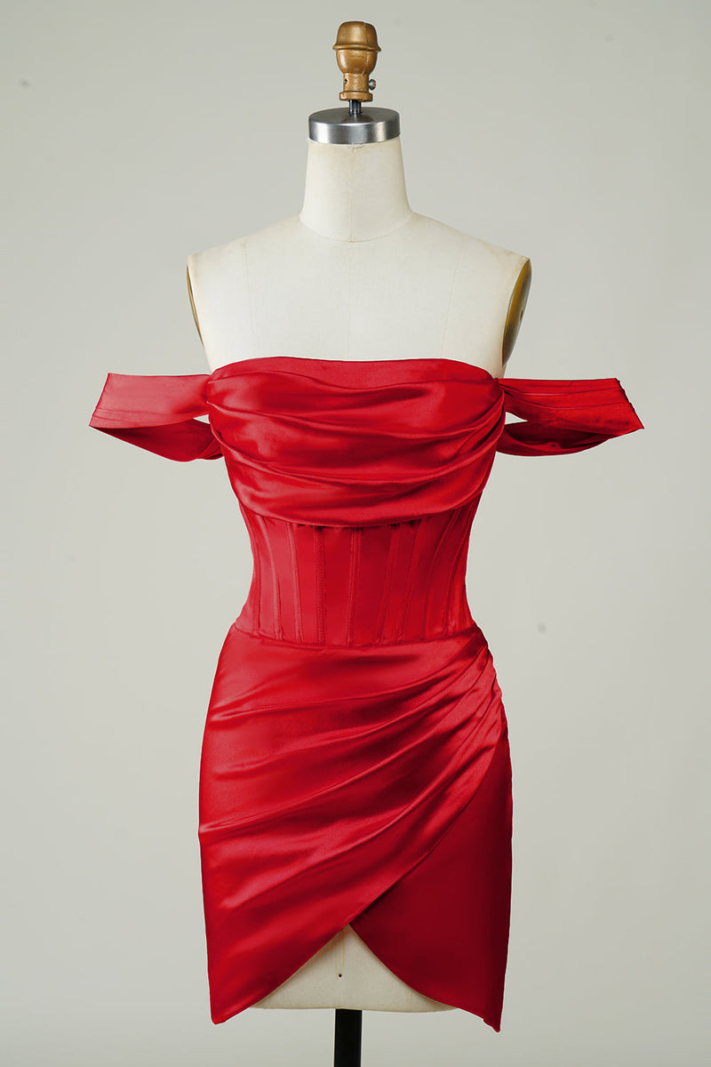 Load image into Gallery viewer, Red Off the Shoulder Asymmetrical Tight Short Party Dress