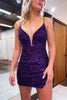 Load image into Gallery viewer, Sparkly Purple Sequins Backless Tight Short Party Dress with Slit