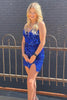 Load image into Gallery viewer, Sparkly Royal Blue Sequins Spaghetti Straps Bodycon Short Party Dress