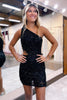 Load image into Gallery viewer, Sparkly Fuchsia One Shoulder Sequins Tight Short Prom Dress with Tassels