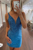 Load image into Gallery viewer, Sparkly Blue Tight Beaded V Neck Short Prom Dress