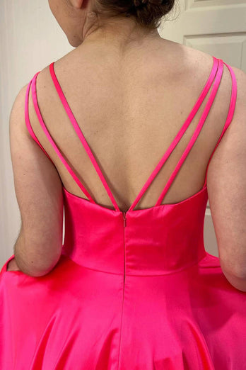 A-Line Sleeveless Hot Pink Prom Dress with Slit