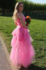 Load image into Gallery viewer, Tulle Tiered Pink Prom Dress with Corset