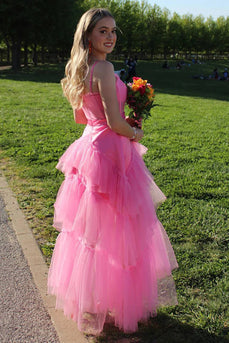 Tulle Tiered Pink Prom Dress with Corset