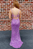 Load image into Gallery viewer, Sparkly Lace-Up Back Purple Sequins Prom Dress with Slit