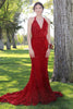 Load image into Gallery viewer, Mermaid Halter Sequins Backless Red Prom Dress