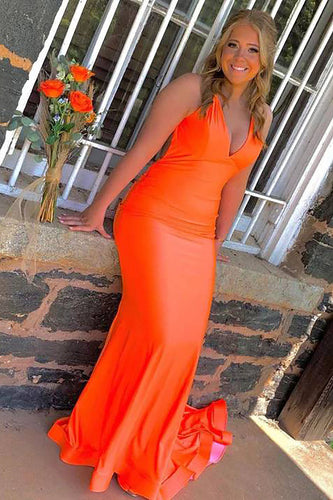 Mermaid Deep V-Neck Backless Orange Prom Dress