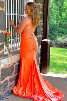 Mermaid Deep V-Neck Backless Orange Prom Dress