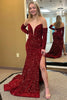 Load image into Gallery viewer, Deep V-Neck Sequins Burgundy Prom Dress with Front Slit