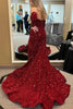 Load image into Gallery viewer, Deep V-Neck Sequins Burgundy Prom Dress with Front Slit