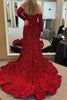 Load image into Gallery viewer, Deep V-Neck Sequins Burgundy Prom Dress with Front Slit