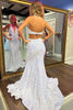 Load image into Gallery viewer, Glitter White Mermaid V Neck Long Prom Dress