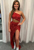 Load image into Gallery viewer, Glitter Red One Shoulder Long Prom Dress With Slit