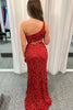 Load image into Gallery viewer, Glitter Red One Shoulder Long Prom Dress With Slit