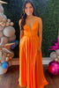 Load image into Gallery viewer, Orange A Line Long Pleated Satin Prom Dress