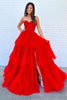 Load image into Gallery viewer, Glitter Red A-line Sweetheart Tiered Long Prom Dress with Slit