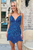 Load image into Gallery viewer, Sparkly Blue Beaded Tight Short Party Dress with Fringes