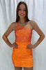 Load image into Gallery viewer, Sparkly Orange Beaded Tight One Shoulder Short Party Dress